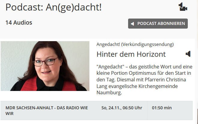 MDR-Radio-Andacht mit Pfrn. Christina Lang aus Naumburg MDR-Radio-Andacht mit Pfrn. Christina Lang aus Naumburg